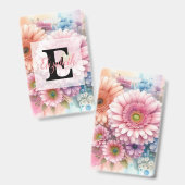 Floral watercolor monogram pink gerbera daisies  バッジ (表裏)