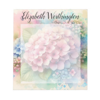 Floral watercolor monogram pink hydrangea  ノートパッド