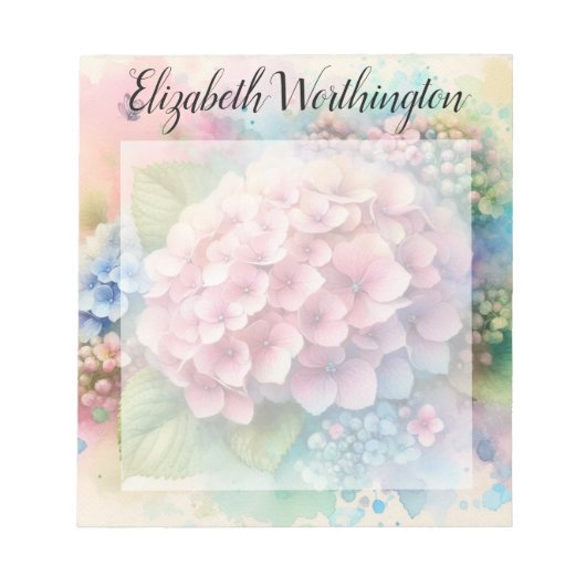 Floral watercolor monogram pink hydrangea  ノートパッド (正面)