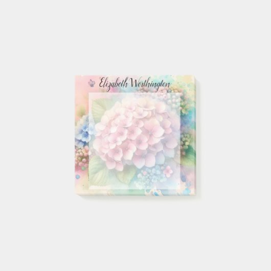 Floral watercolor monogram pink hydrangea  ポストイット (正面)