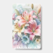 Floral watercolor monogram pink lilies flowers  バッジ (裏面)
