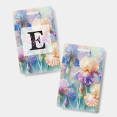 Floral watercolor monogram purple iris flowers バッジ (正面&裏面)