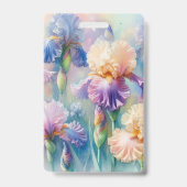 Floral watercolor monogram purple iris flowers バッジ (裏面)
