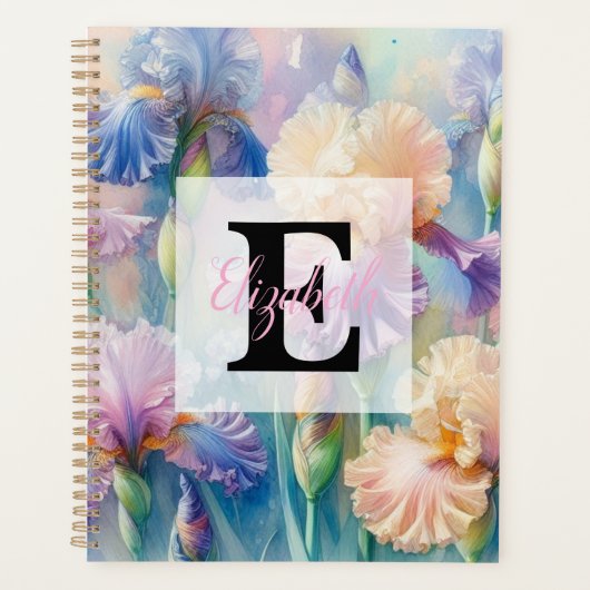 Floral watercolor monogram purple iris flowers プランナー手帳 (正面)