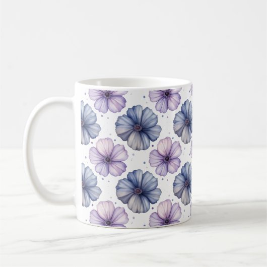 Floral Watercolor Pattern Lavender and Blue コーヒーマグカップ (左)