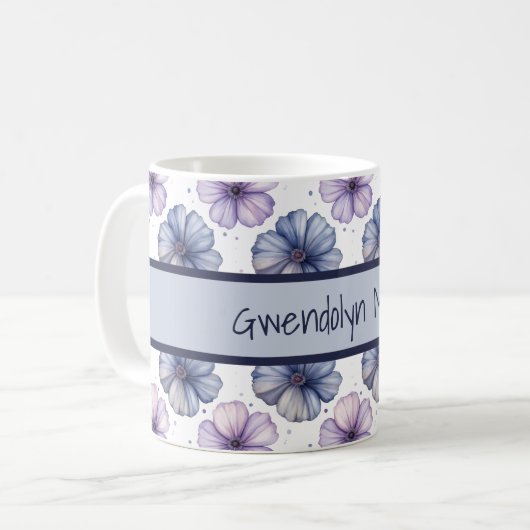 Floral Watercolor Pattern Lavender and Blue コーヒーマグカップ (正面左)