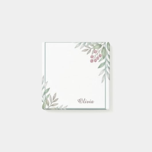 Floral Watercolor Personalized Sticky Notes ポストイット (正面)