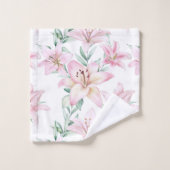 Floral Watercolor Pink Lilies White バスタオルセット (ウォッシュタオル)