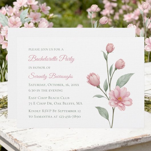 Floral Watercolor Pink Sage Bachelorette Party 招待状
