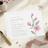 Floral Watercolor Pink Sage Bachelorette Party 招待状