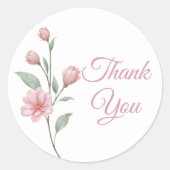 Floral Watercolor Pink Sage Wedding Thank You ラウンドシール (正面)