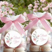 Floral Watercolor Pink Sage Wedding Thank You ラウンドシール