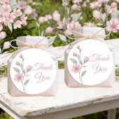 Floral Watercolor Pink Sage Wedding Thank You ラウンドシール