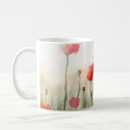 Floral watercolor poppies, garden art mug コーヒーマグカップ
