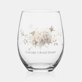 Floral Watercolor Script Romance Stemless Bridal S ステムなしワイングラス