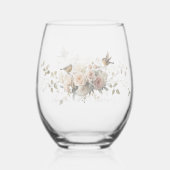Floral Watercolor Script Romance Stemless Bridal S ステムなしワイングラス (裏面)