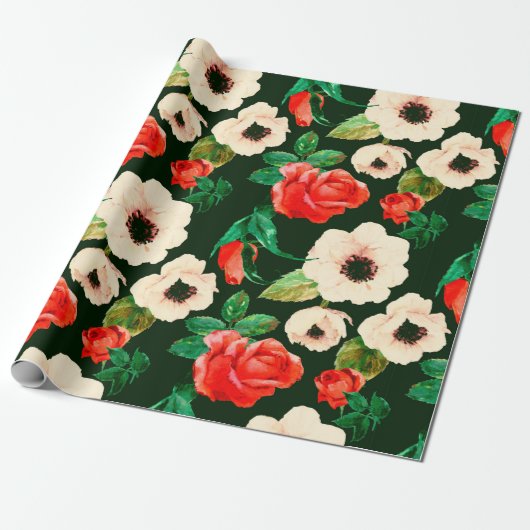 Floral watercolor seamless pattern. White poppies  ラッピングペーパー (アンロールド)