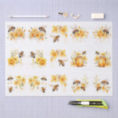 Floral Watercolor Summer Honey Bees Decoupage 薄葉紙 (クラフト)