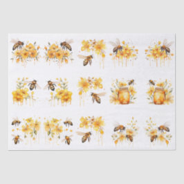 Floral Watercolor Summer Honey Bees Decoupage 薄葉紙