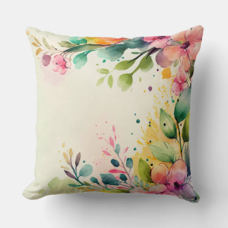 Floral Watercolor Throw Pillow クッション