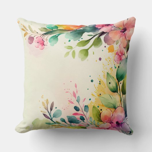 Floral Watercolor Throw Pillow クッション (正面)