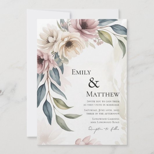 Floral Watercolor Wedding Invitation 招待状 (正面)
