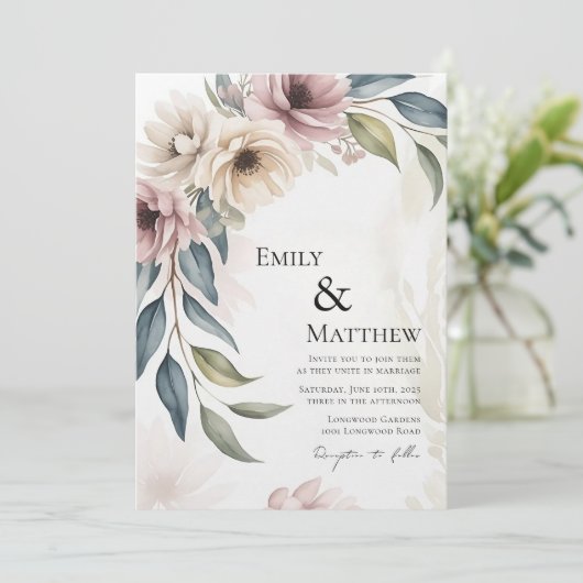Floral Watercolor Wedding Invitation 招待状 (スタンド正面)