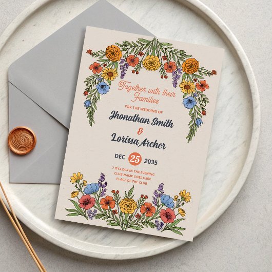 Floral Watercolor Wildflower Wedding Invitation 招待状