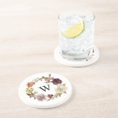 Floral Watercolor Wreath Monogram White コースター (側面)