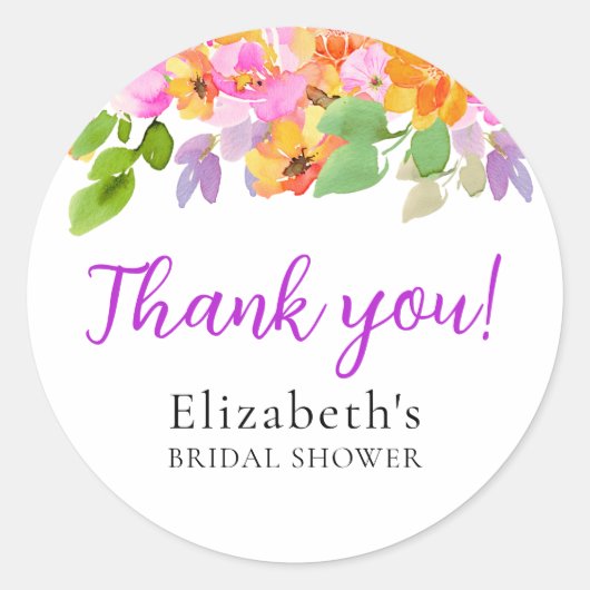 Floral Watercolour Boho Fall Bride Shower ラウンドシール (正面)