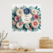 Floral wedding 3D Paper Flowers Floral Frame 🌸🎨✨ ポスター (キッチン)