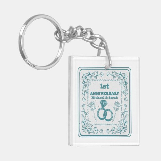 Floral wedding Anniversary Customizable year キーホルダー (正面左)