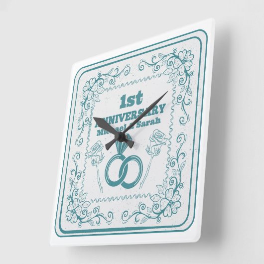 Floral wedding Anniversary Customizable year スクエア壁時計 (傾斜)