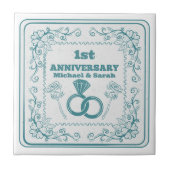Floral wedding Anniversary Customizable year タイル (正面)