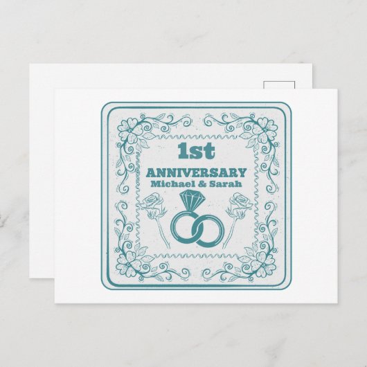 Floral wedding Anniversary Customizable year ポストカード (正面/裏面)