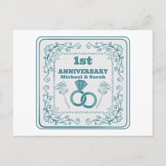 Floral wedding Anniversary Customizable year ポストカード (正面)