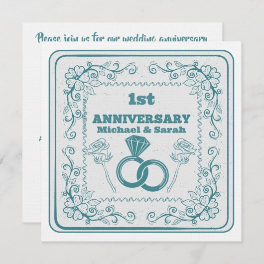 Floral wedding Anniversary Customizable year 招待状 (正面/裏面)