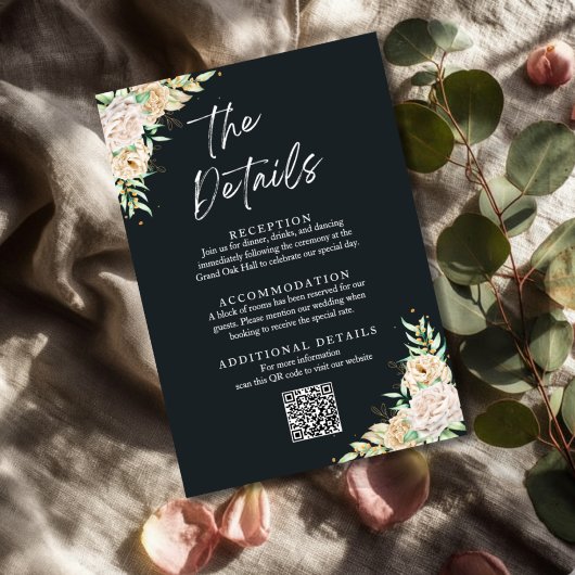  Floral Wedding Details Enclosure Card with QR Cod エンクロージャーカード