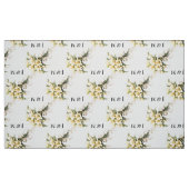 Floral Wedding Fabric with Monogram Bride Groom ファブリック (ファットクウォーター)