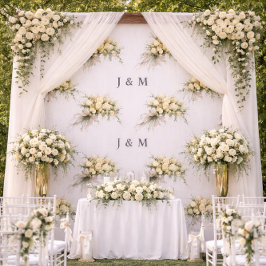 Floral Wedding Fabric with Monogram Bride Groom ファブリック
