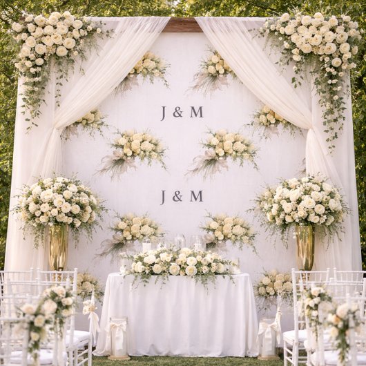 Floral Wedding Fabric with Monogram Bride Groom ファブリック