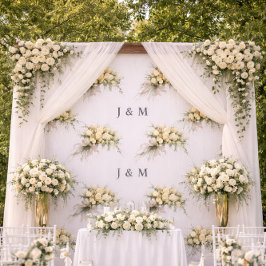 Floral Wedding Fabric with Monogram Bride Groom ファブリック