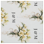 Floral Wedding Fabric with Monogram Bride Groom ファブリック (見本)