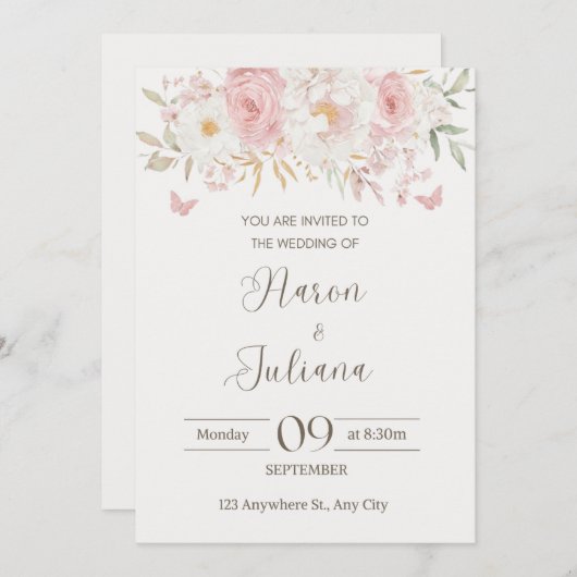 Floral wedding invitation  招待状 (正面/裏面)