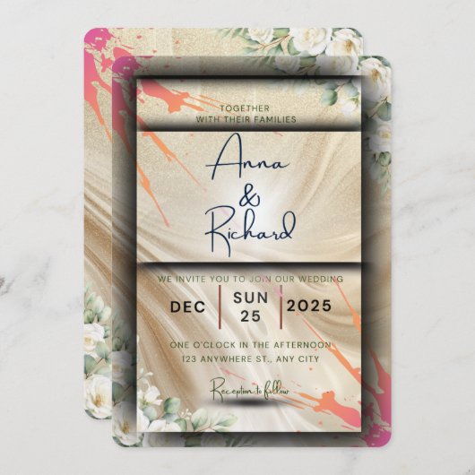 Floral Wedding Invitation Card 招待状 (正面/裏面)