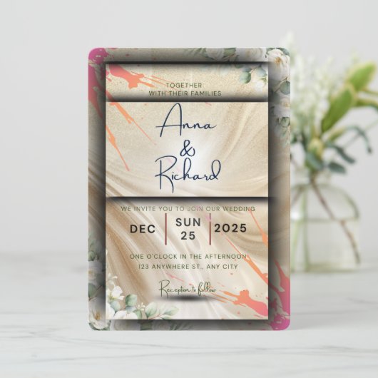 Floral Wedding Invitation Card 招待状 (スタンド正面)