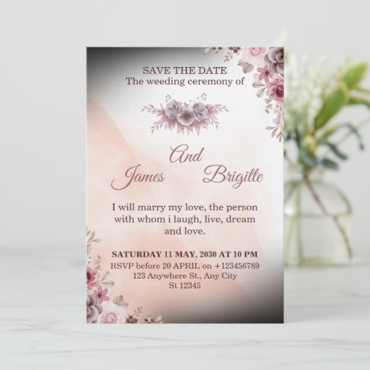 Floral Wedding Invitation CARD modern design 招待状 (スタンド正面)