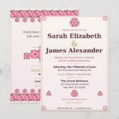  Floral Wedding Invitation Card — Pink & Gold Rose 招待状 (正面/裏面)