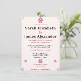  Floral Wedding Invitation Card — Pink & Gold Rose 招待状