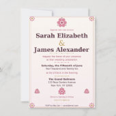  Floral Wedding Invitation Card — Pink & Gold Rose 招待状 (正面)